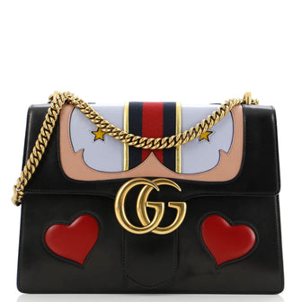 Gucci Web Heart GG Marmont Chain Shoulder Bag Leather Medium