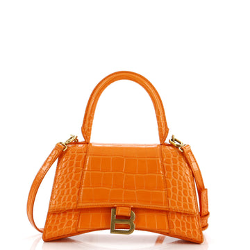 Balenciaga Hourglass Top Handle Bag Crocodile Embossed Leather Small