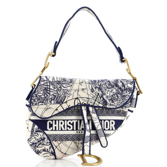 Christian Dior Saddle Bag Logo Embroidered Canvas Medium