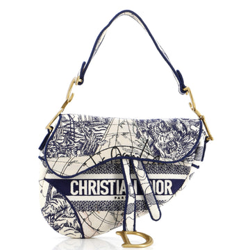 Christian Dior Saddle Bag Logo Embroidered Canvas Medium