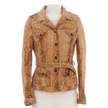 Prada Women's Four Pocket Belted Button Up Jacket Python