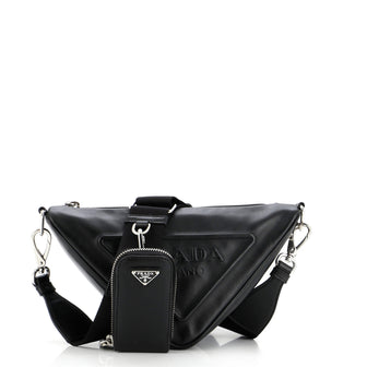 Prada Triangle Logo Zip Crossbody Bag Leather Small