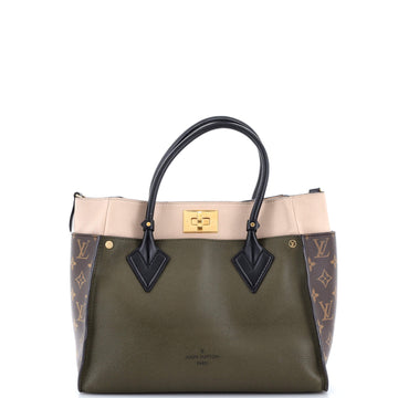 On My Side Tote Leather with Monogram Canvas PM