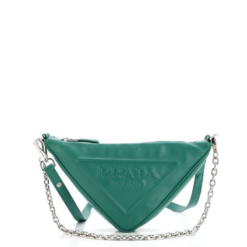 Prada Triangle Logo Zip Chain Crossbody Bag Embossed Leather Small