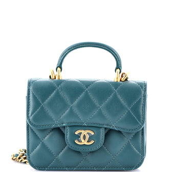 Chanel Top Handle Flap Coin Purse with Chain Quilted Lambskin