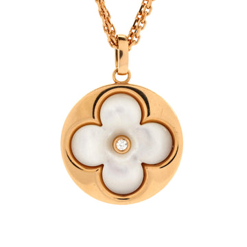Louis Vuitton Color Blossom Medallion Pendant Necklace 18K Rose Gold with Mother of Pearl and Diamond XL