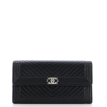 Chanel Boy Flap Wallet Chevron Caviar Long