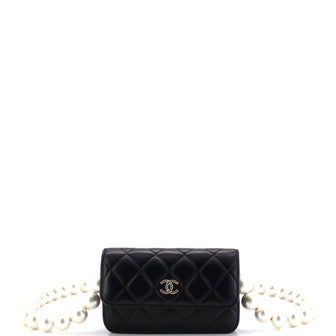Chanel Pearl Strap Clutch with Chain Quilted Calfskin