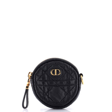 Christian Dior Caro Round Detachable Coin Pouch Cannage Quilt Calfskin