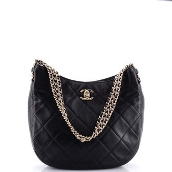 Chanel Wide Chain CC Turnlock Hobo Quilted Lambskin Small