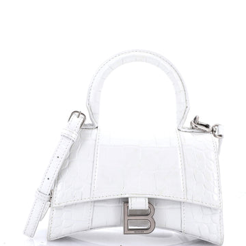 Balenciaga Hourglass Top Handle Bag Crocodile Embossed Leather XS