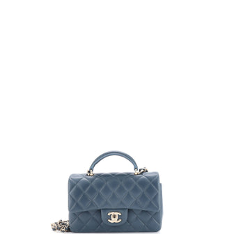 Chanel Classic Single Flap Top Handle Bag Quilted Lambskin Mini