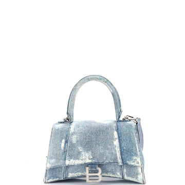 Balenciaga Hourglass Top Handle Bag Denim Printed Leather Small