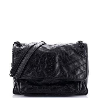 Saint Laurent Niki Chain Flap Bag Matelasse Chevron Leather Medium