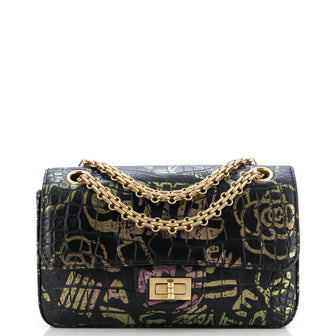 Chanel Reissue 2.55 Flap Bag Graffiti Crocodile Embossed Calfskin Mini