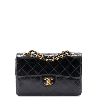 Chanel Vintage Classic Single Flap Bag Quilted Patent Small