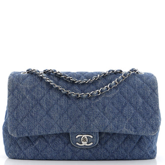 Chanel Classic Single Flap Bag Quilted CC Printed Denim Jumbo
