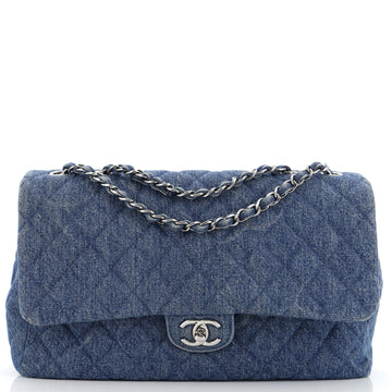 Chanel Classic Single Flap Bag Quilted CC Printed Denim Jumbo