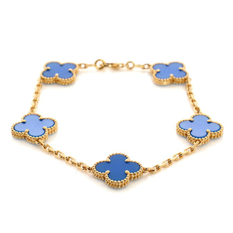 Vintage Alhambra 5 Motifs Bracelet 18K Yellow Gold and Agate