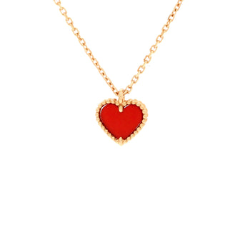 Van Cleef & Arpels Sweet Alhambra Heart Pendant Necklace 18K Rose Gold and Carnelian