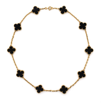 Vintage Alhambra 10 Motifs Necklace 18K Yellow Gold and Onyx