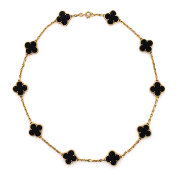 Vintage Alhambra 10 Motifs Necklace 18K Yellow Gold and Onyx