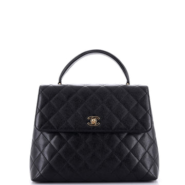 Chanel Vintage Classic Top Handle Flap Bag Quilted Caviar Jumbo