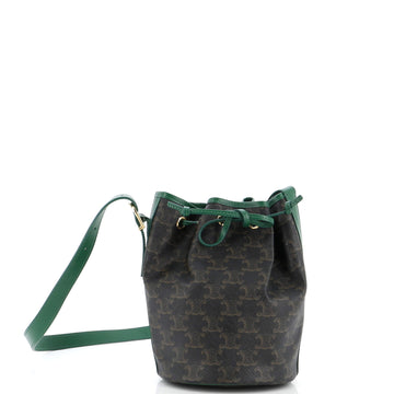 Celine Drawstring Bucket Bag Triomphe Coated Canvas Small