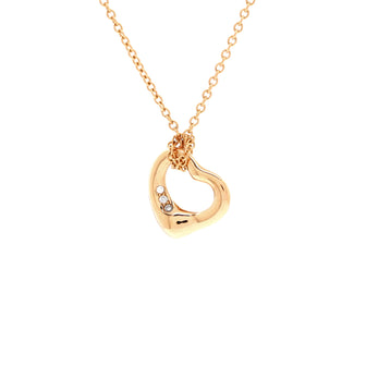 Tiffany & Co. Elsa Peretti Open Heart 3 Diamonds Pendant Necklace 18K Rose Gold and Diamonds