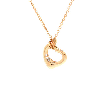 Tiffany & Co. Elsa Peretti Open Heart 3 Diamonds Pendant Necklace 18K Rose Gold and Diamonds