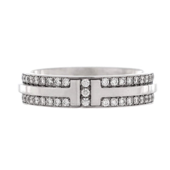 T Two Ring 18K White Gold with Pave Diamonds Narrow