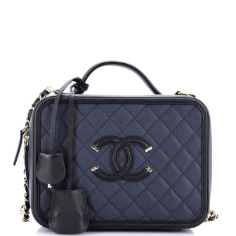 Chanel Filigree Vanity Case Quilted Caviar Large