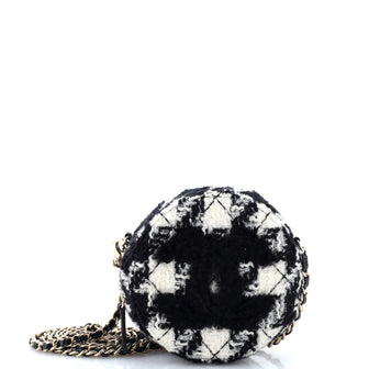 Chanel Round Clutch with Chain and Coin Purse Quilted Tweed with Shearling