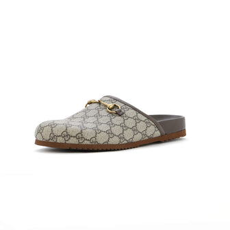 Gucci Women's Horsebit Mule Slippers GG Coated Canvas