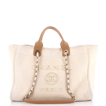 Chanel Deauville Tote Pearl Embellished Canvas Medium