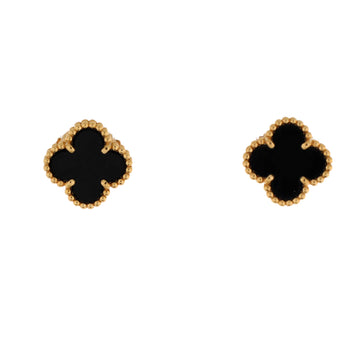 Van Cleef & Arpels Sweet Alhambra Stud Earrings 18K Yellow Gold and Onyx