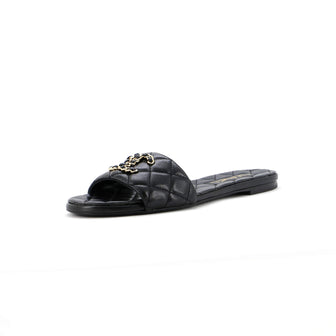 Chanel Women's CC Slide Sandals Quilted Lambskin