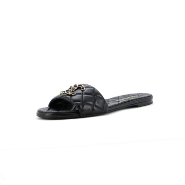 Chanel Women's CC Slide Sandals Quilted Lambskin