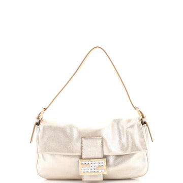 Fendi Baguette Bag Metallic Leather with Crystal Detail