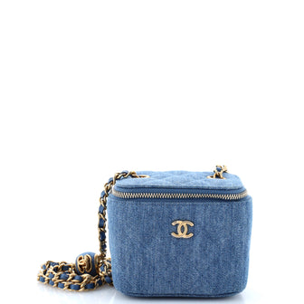 Chanel Pearl Crush Vanity Case with Chain Quilted Denim Mini