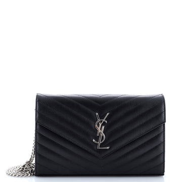 Saint Laurent Classic Monogram Wallet on Chain Matelasse Chevron Leather Medium