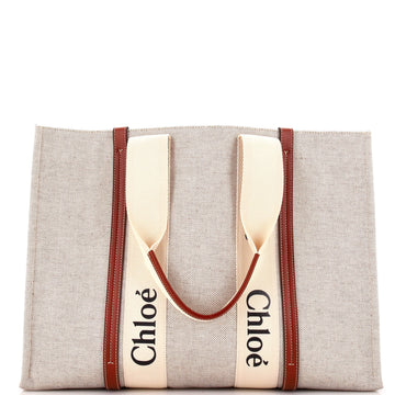 Chloe Woody Tote Canvas with Leather Large