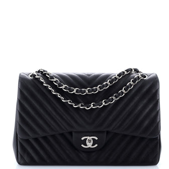 Chanel Classic Double Flap Bag Chevron Lambskin Jumbo