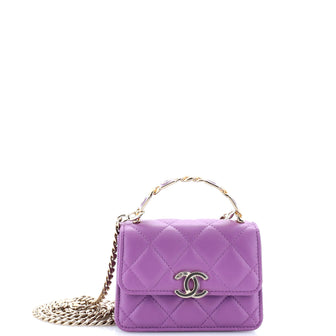 Chanel Coco Enamel Top Handle Flap Clutch with Chain Quilted Lambskin