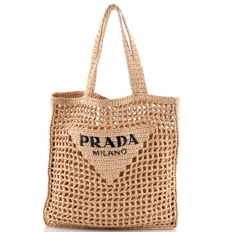 Prada Triangle Logo Open Tote Raffia