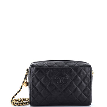 Chanel Vintage Diamond CC Camera Shoulder Bag Quilted Caviar Medium