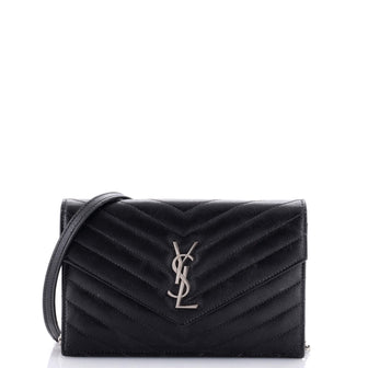 Saint Laurent Classic Monogram Wallet on Chain Matelasse Chevron Leather Small