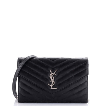 Saint Laurent Classic Monogram Wallet on Chain Matelasse Chevron Leather Small