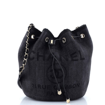 Chanel Deauville Drawstring Bucket Bag Raffia Medium