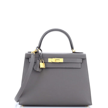 Hermes Kelly Handbag Grey Epsom with Gold Hardware 28